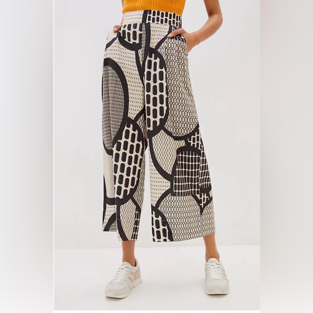 EUC SOLD OUT Porridge from Anthropologie Zoey Wide-Leg Pants “black motif,” sz M